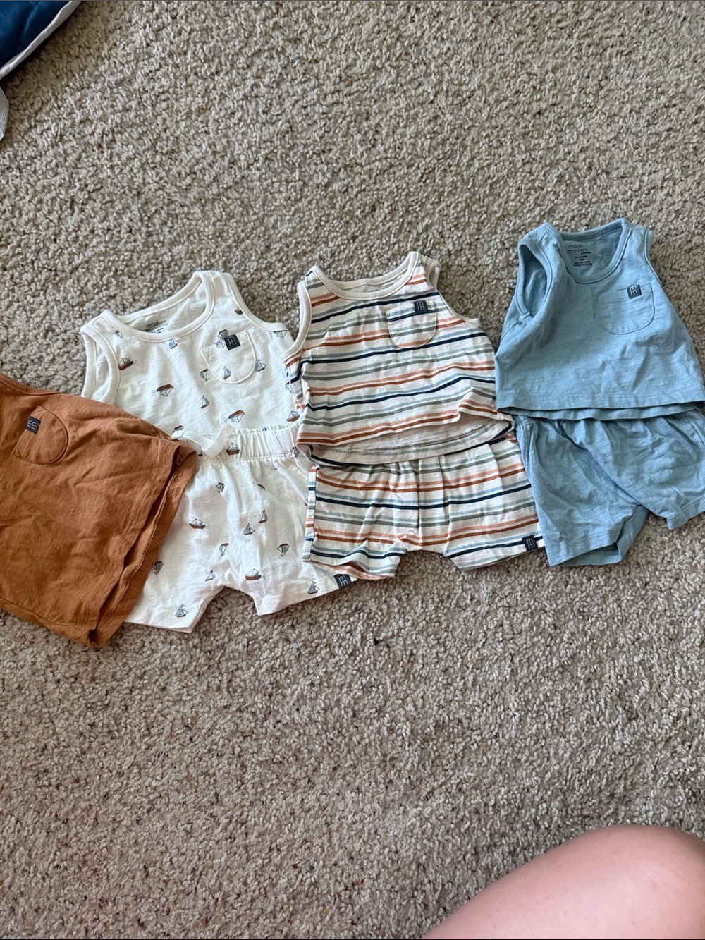 Soft Cotton Kids Tank & Shorts Matching Sets — Stripe, Light Blue, Cream, Rust